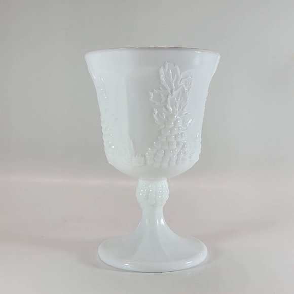 Vintage Harvest Milk Glass Goblet By Colony Grapes And Leaves Pattern Set of 6 - Picture 3 of 5